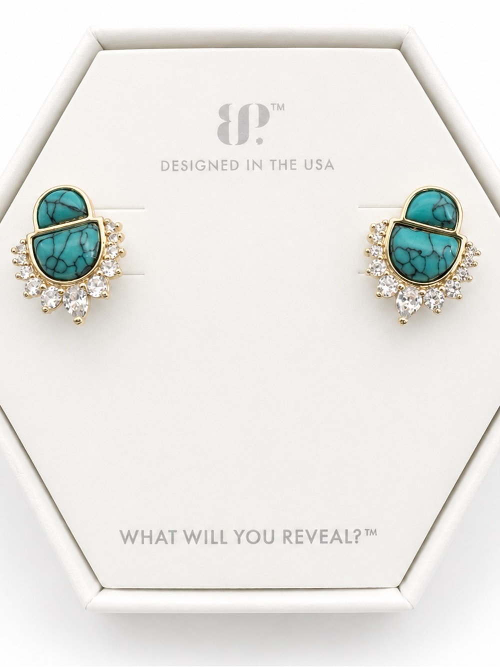 Bomb Party OG Earrings - Turquoise Magnesite on Gold - Half Moon Studs
